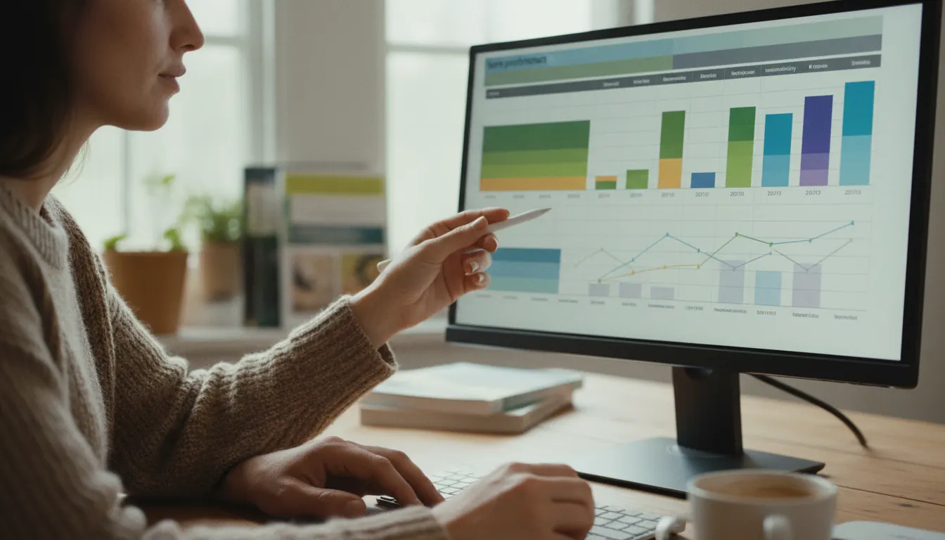 Spreadsheet showing multi-year farm performance metrics and improvement trends