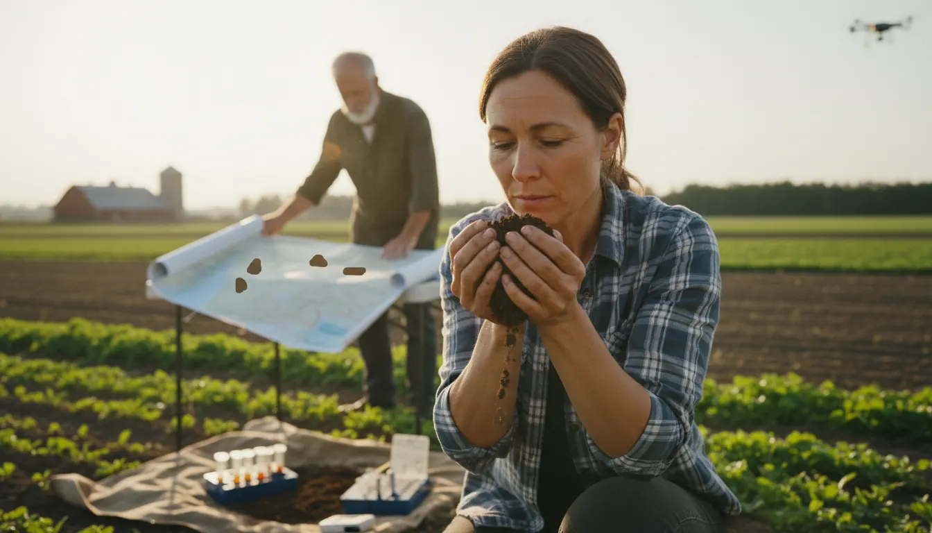 Ridge Shinn examining soil health and planning long-term farm strategy